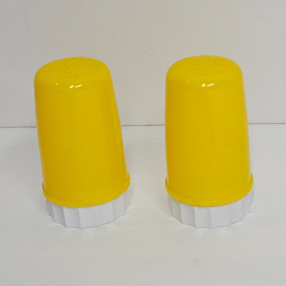 Yellow & White Miniature Plastic Salt & Pepper 2" Retro Vintage MCM